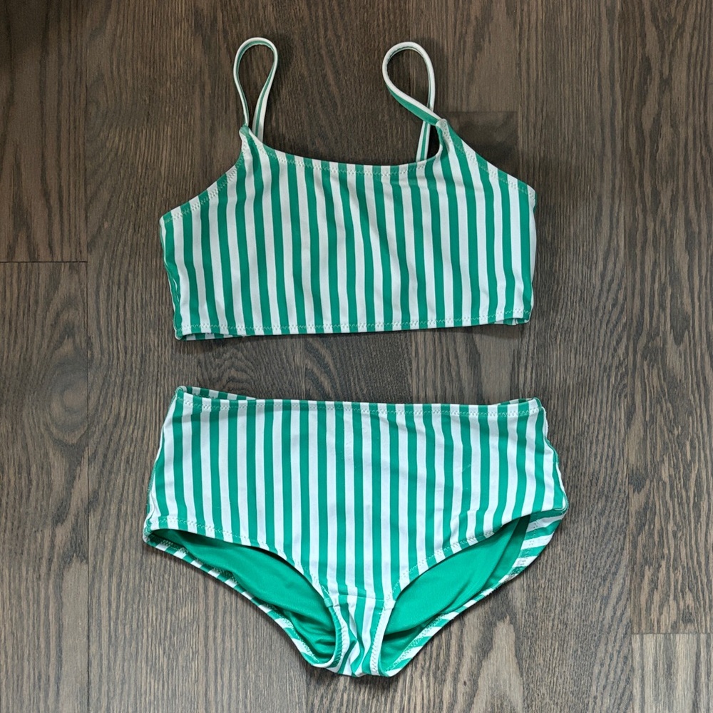 GAP Kids Green and White Striped Bikini